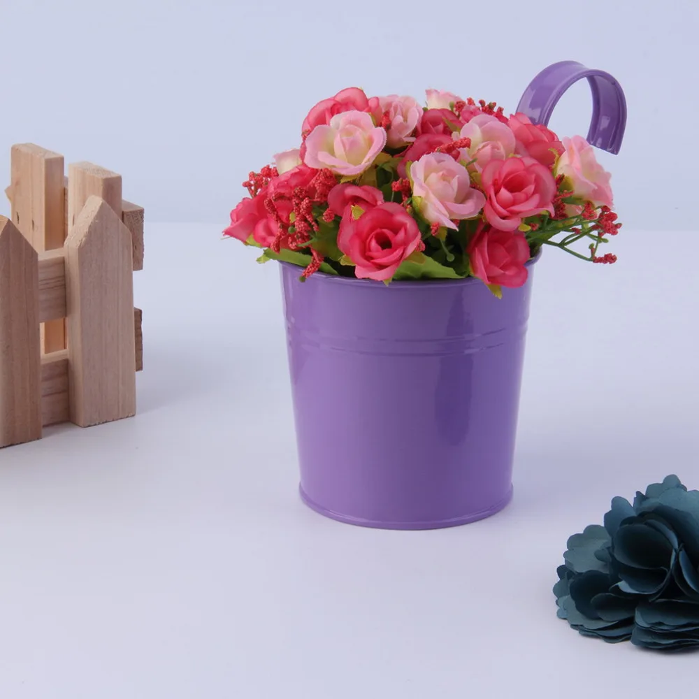 Metal Tin Bucket Flower Hanging Bucket 7 Colors Creative Balcony