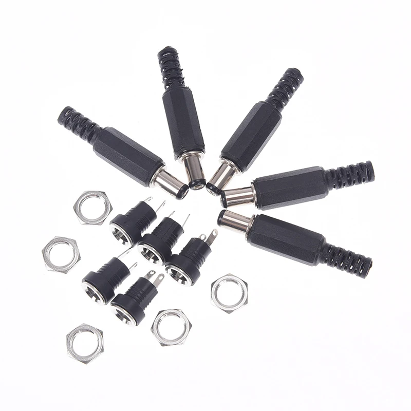 

5pcs/set 5.5x2.1mm Dc Power Supply Jack Plug Socket Female Panel Mount Connector DC Power Jack With Plug