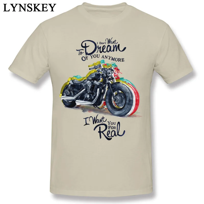 Men's Tops T Shirt Newest Normal T Shirts 100% Cotton O Neck Short Sleeve Unique Motorcycledream Tee-Shirt Top Quality beige