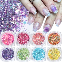 8 коробок, набор блестков для ногтей Русалка, голографические блестки, желе хлопья, Гель-лак, блестки, блестящая блестка, наклейка, декор для ногтей, TR1506-02
