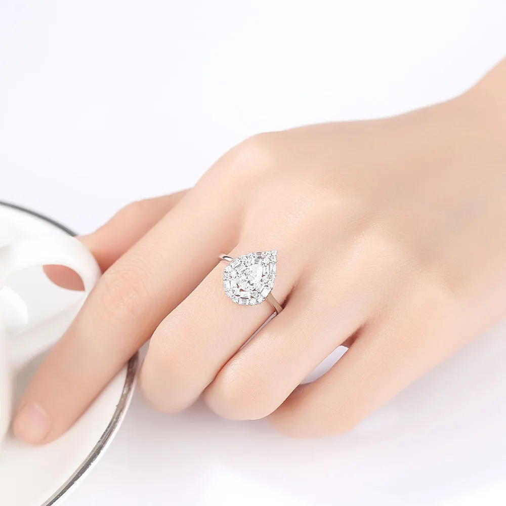 CZCITY Luxury 925 Sterling Sliver Engagement Gemstone Rings for Women Fine Jewelry WaterDrop CZ Aneis Femme Christmas Gift Bague