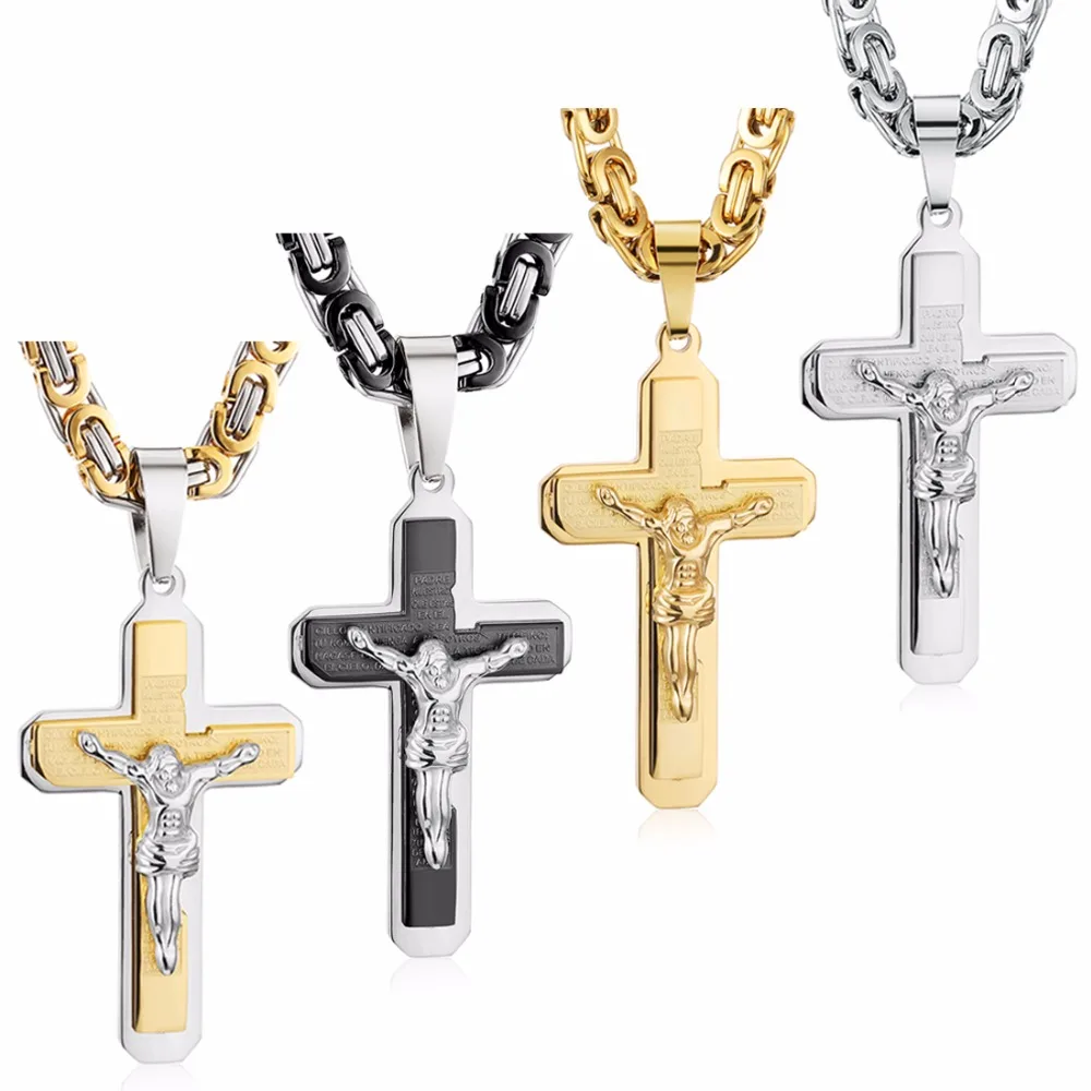 Мужская подвеска из нержавеющей стали 55 см NZ015|pendant gold|jesus cross necklacebyzantine chain |