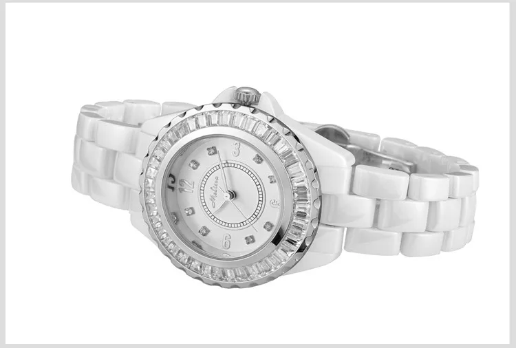 100% Full Ceramic Bracelet Watch Anti-allergy Wrist watch Elegant Women Crystal Dress Watches MELISSA Quartz Montre Femme F8011A