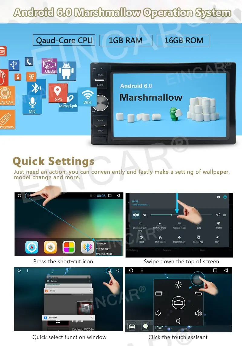 Clearance 2DIN Car DVD Player Android 6.0 system Quad-core GPS Car Radio Stereo in Dash Autoradio Stereo system GPS Navigation Bluetooth F 1