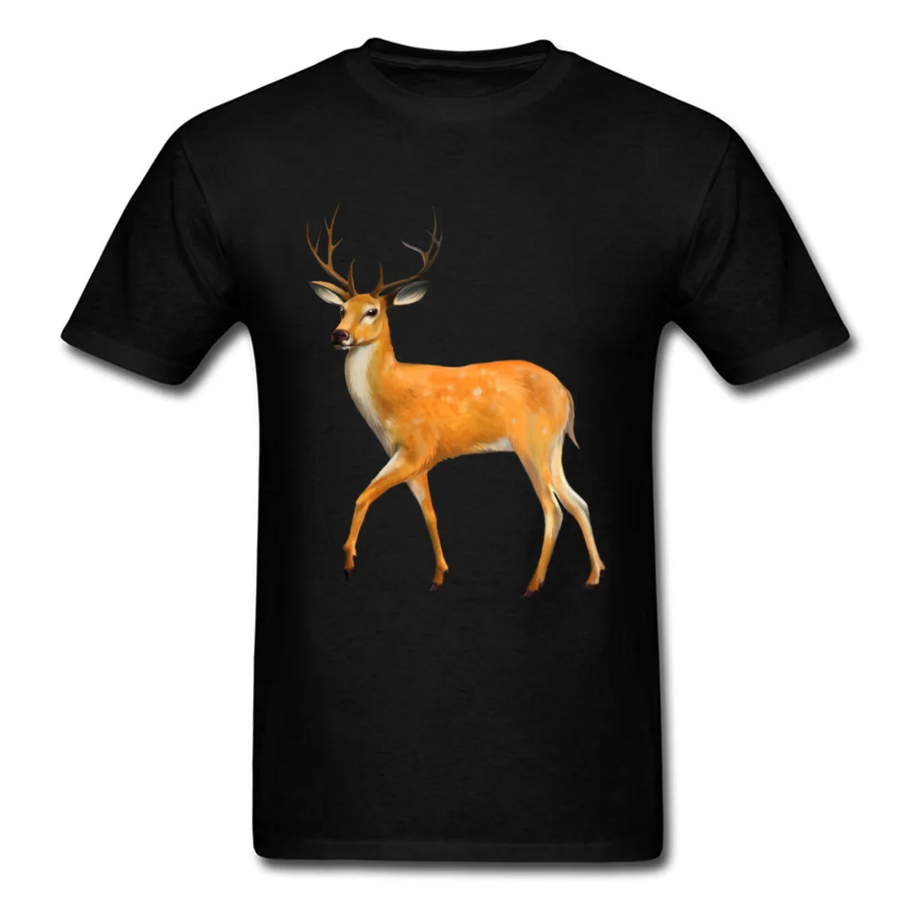 deer painting 100% Cotton Fabric T-shirts for Men Short Sleeve Tops T Shirt New Design Labor Day O Neck Tops T Shirt Summer deer painting black