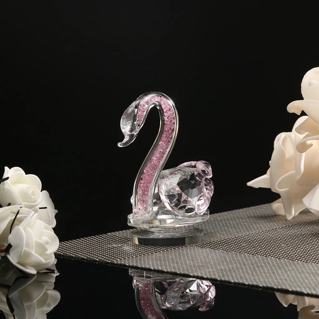 Кварцевый кристалл лебедь ремесла стекло пресс-папье фэн-шуй украшения статуэтки для дома комнаты вечерние украшения свадебные подарки китайский сувенир - Цвет: Pink