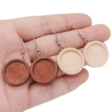 20 sztuk/partia Brown Fit 20mm drewno Cabochon kolczyk ustawienia podstawowe puste haki ze stali nierdzewnej Diy akcesoria do tworzenia kolczyków