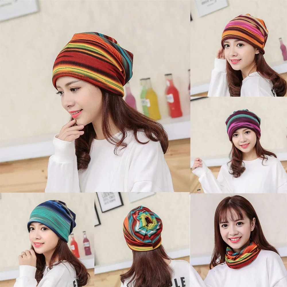 

Women Stripe Hat Ruffle Cancer Hat Beanie Scarf Collar Turban Head Wrap Cap
