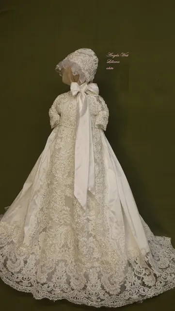Best price at $147 Cheap Gorgeous Baptism Ivory Baby Clothing Dress Long Lace Dress First Communion Infant Girls Christening Gowns 0-24 Month With Bonnet