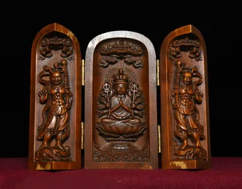 

wedding decoration Tibet Boxwood Wood Carved 18 Hands Maha Cundi Mother Protector Buddha Statue Box