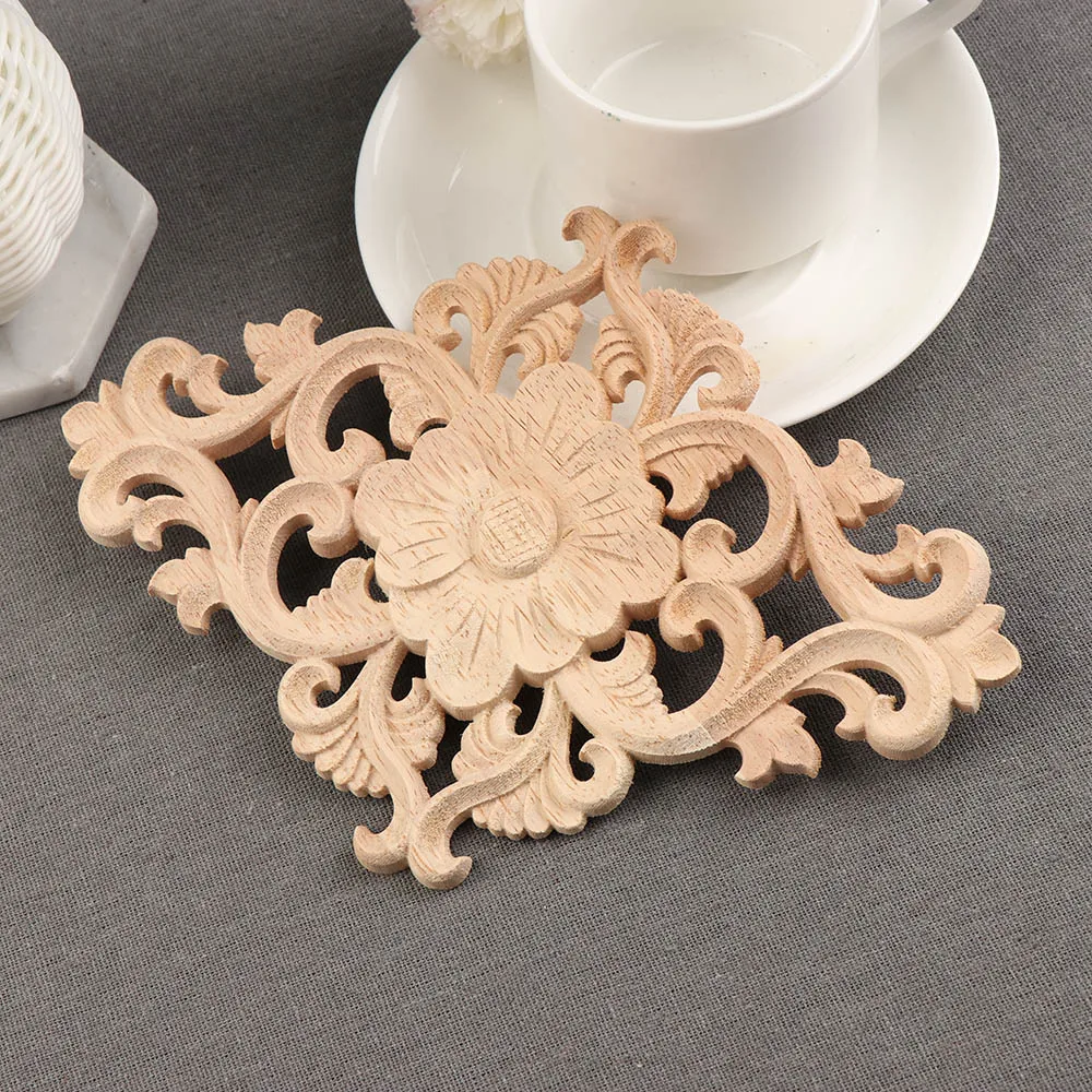 1 Pc Natural Floral Wood Carved Decal Corner Appliques Frame Wall Doors Furniture Woodcarving Decorative Wooden Figurines Crafts