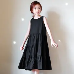 2018 Детские платья для маленьких девочек и подростков одежда платье без рукавов черный сарафан пляжные для девочек праздничное платье на