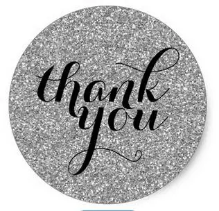 

3.8cm CUTE THANK YOU SEAL modern simple glitter silver Classic Round Sticker