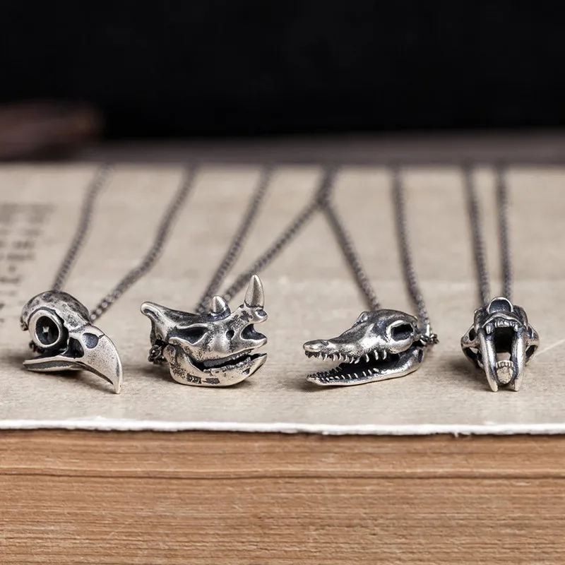 

Zavorohin Personality Gothic Punk Skull Head Vintage 925 Sterling Silver Animal Necklace Hiphop Rock Jewelry Allergy Free