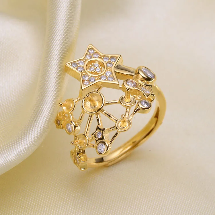 Goede 2 Kleur 925 Sterling Zilveren Parel Ring Vinger Ring Instellen Verstelbare Ring Bevindingen Sieraden Onderdelen Fittings Accessoires, 3 stks partij