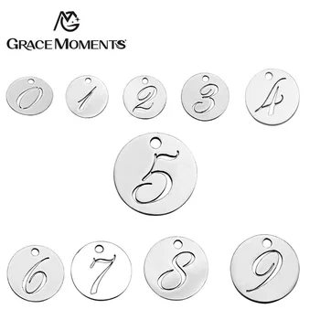 

GRACE MOMENTS Polishing Round Shape Stainless Steel Charm Figures From 0 to 9 Cutting fit Bracelet Authentic Jewelry