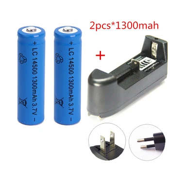 

2pcs/set 14500 battery 3.7V 1300mAh rechargeable li ion battery with 1pcs charger for Led flashlight Torch Clock batery litio