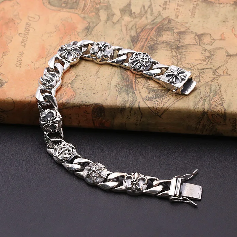 

Starfield S925 Sterling Silver Jewelry Men Silver Thai Silver Buckle Army Flower Anchor Cross Star Bracelet&&Bracelet Homme