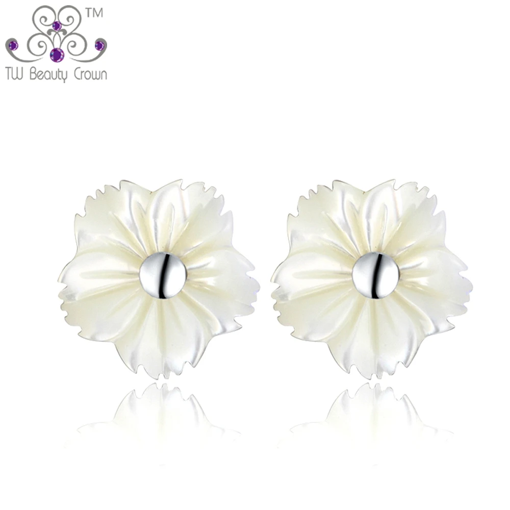 

Natural Mother Of Pearl Shell Daisy Flower Stud Earrings For Women Girls Real 925 Sterling Silver 2015 New Fashion Jewelry