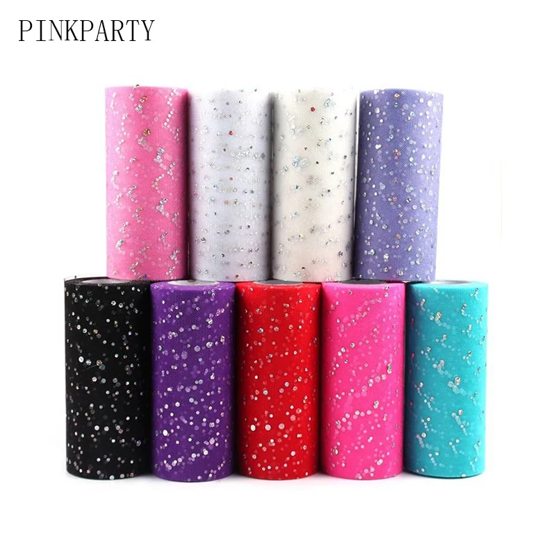 54 colors Glitter Sequin Tulle Roll 25 yard 15cm Spool Tutu Wedding