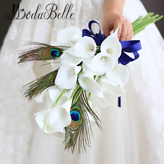 Modabelle Custom White Calla Peacock Wedding Bouquet Artificial
