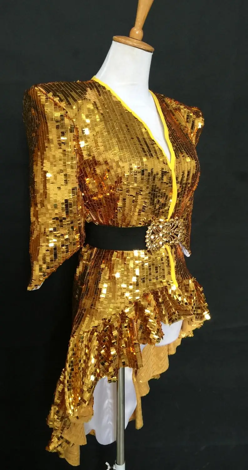 Fashion Womens Sequins Bling Bling DJ Coat custom-made Belt Jacket Dancing Show Fashion Womens Sequins Bling Bling DJ Coat custom-made Belt Jacket Dancing Show
