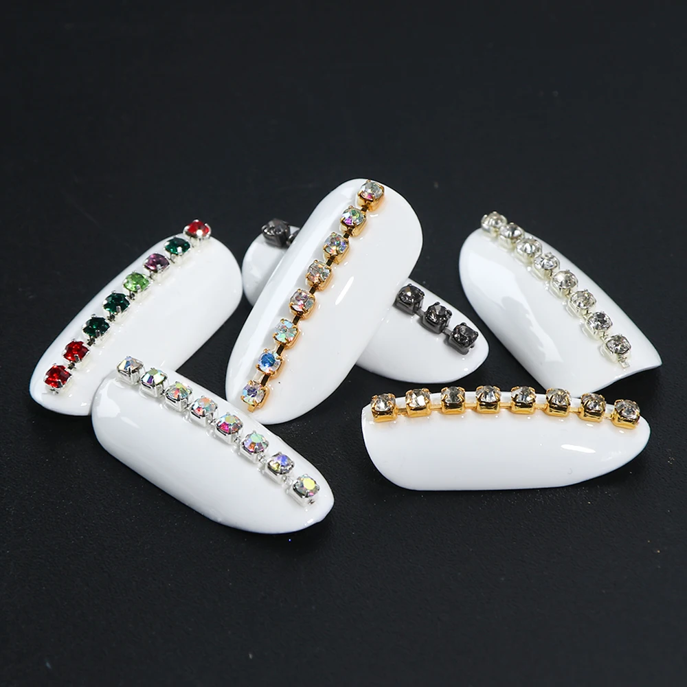 6 шт бриллиантов металлическая цепочка стразы на ногти Линия 3D Красочные полосы ювелирные изделия плоские с оборота драгоценные камни стразы аксессуары для ногтей BE799