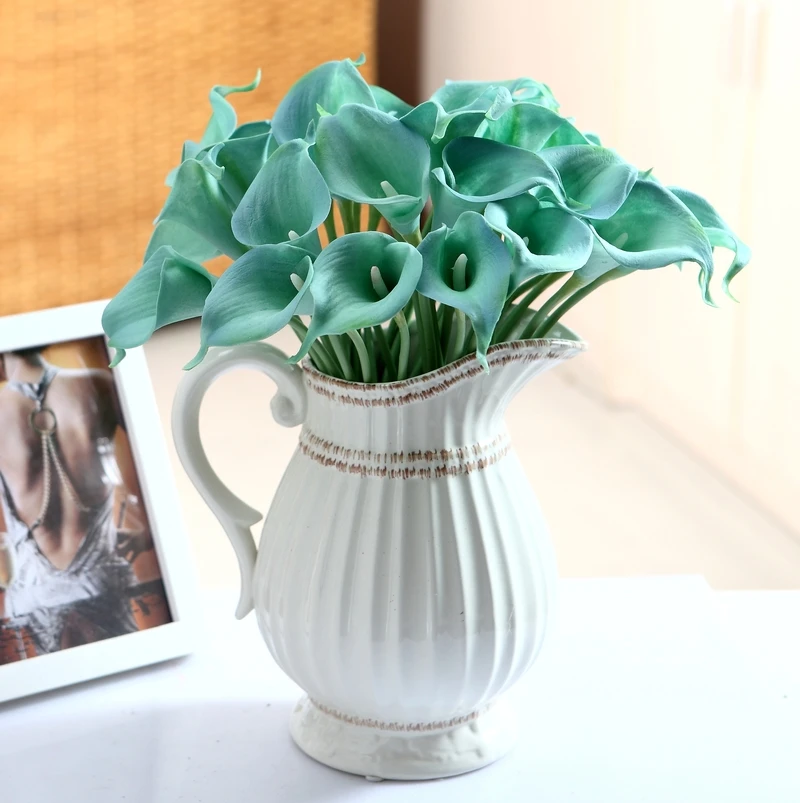 Wholesale Mini Bule Calla Lily Artificial Fake Real Touch Calla Lilies PU Flowers Home Wedding
