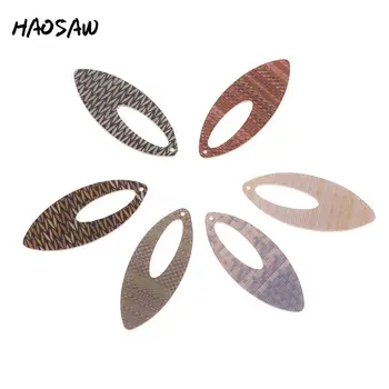 

HAOSAW 19*47MM 6Pcs/Lot Leaf/Acetic Acid Charm/Checks Printed/DIY Jewelry Making/Jewelry Accessories/Earring Findings