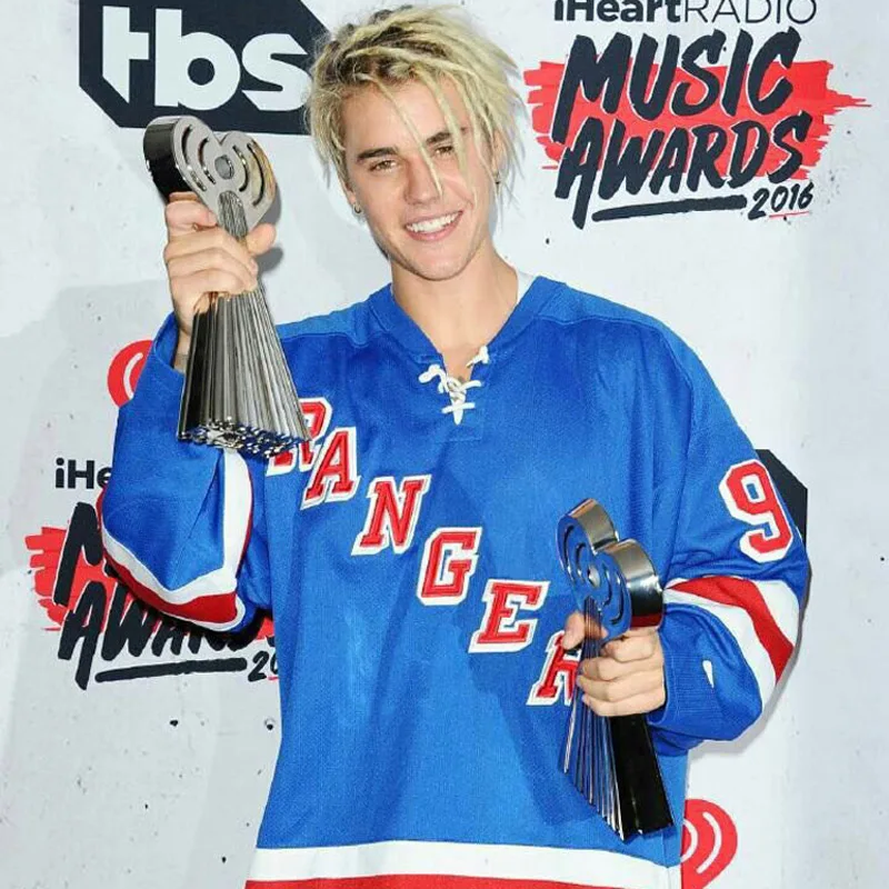 Justin Bieber same design Embroidery hockey RANGERS Loose jersey streetwear on the The Confessions Tour