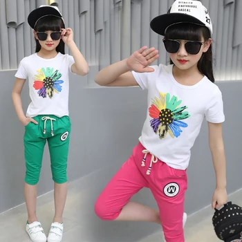 

Girls Summer Sets Clothing New Style Suit 6 T - Shirt + Shorts 7 Girl Clothes 8 Children 2 - Piece Set 9 Tide 10 - 12 Years Old