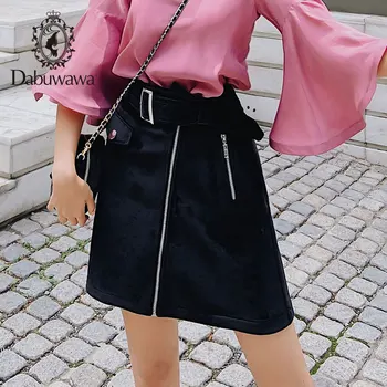 

Dabuwawa New Autumn Women's Black Slim High Waist Elegant Skirts Fashion Velvet Temperament A-line Skirt DN1CSK003