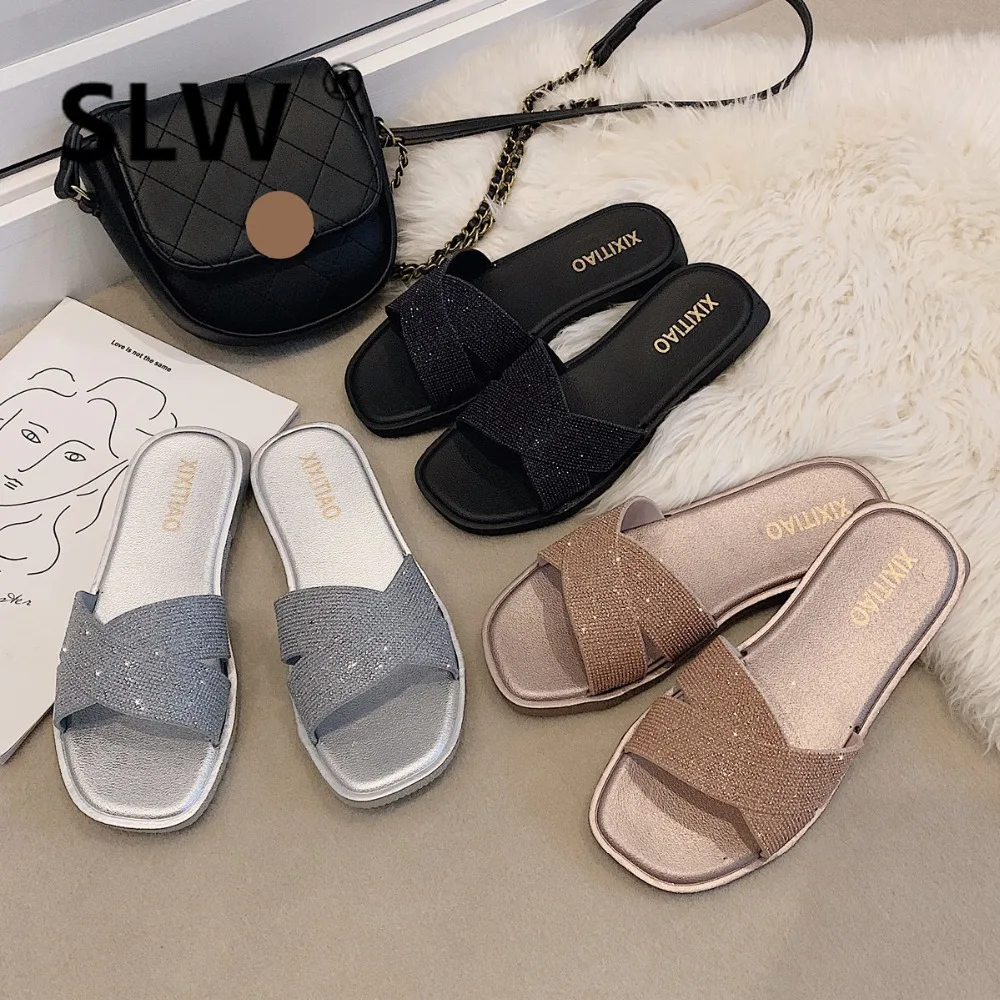 

Hoof Heels Rome Elegant Bling women Fashion Slides cross band outdoor Low Fabric summer gladiator Sweet slipper woman modis