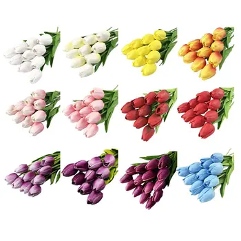 

10Pcs/Set Real-Touch Mini Artificial Tulip Flowers Home Wedding Party DIY Decoration Gift Pack Bridal Bouquet 12 Colors