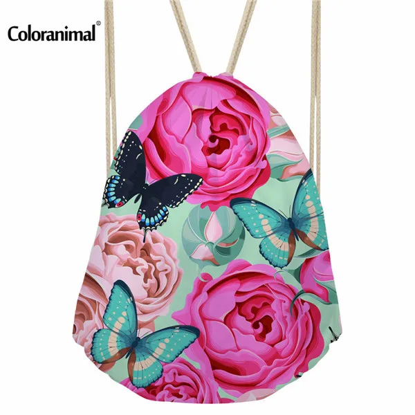 Coloranimal цветочный принт женские сумки на завязках для путешествий Mochila Feminina Cinch Sack Bag Trend бренд String сумка рюкзак и сумка dos - Цвет: CC6017Z3