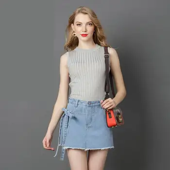 

2020 Summer New Arrival Plus Size Irregular Edge Jeans Shorts Skirts Pockets Decorated Women Jean Shorts With Bow Lace Up