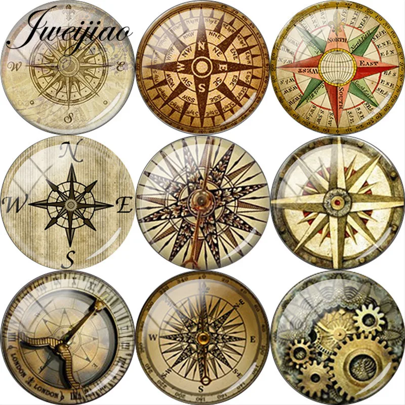 

JWEIJIAO Vintage Outdoor Practical Clock Image DIY Glass Cabochon Dome Steampunk Map Earth Flag Demo Flat Back Making Findings