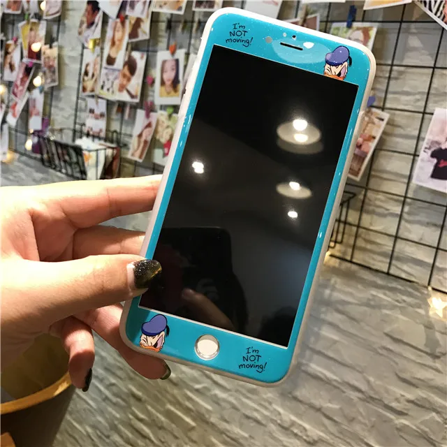 Мультфильм шаблон закаленное стекло экрана протектор для iPhone 7 8 6 6s плюс 3D полное покрытие