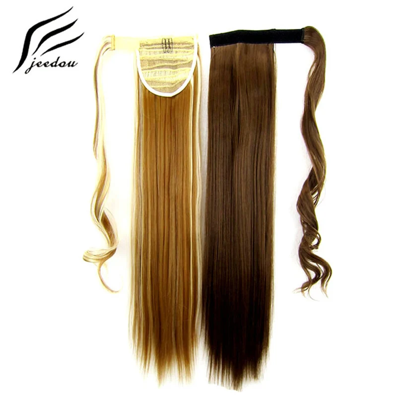 

jeedou Straight Synthetic Hair Ponytails 22" 55cm 90g Brown Blonde Piano Color Wrap Around Ponytail Hair Extensions Hairpieces