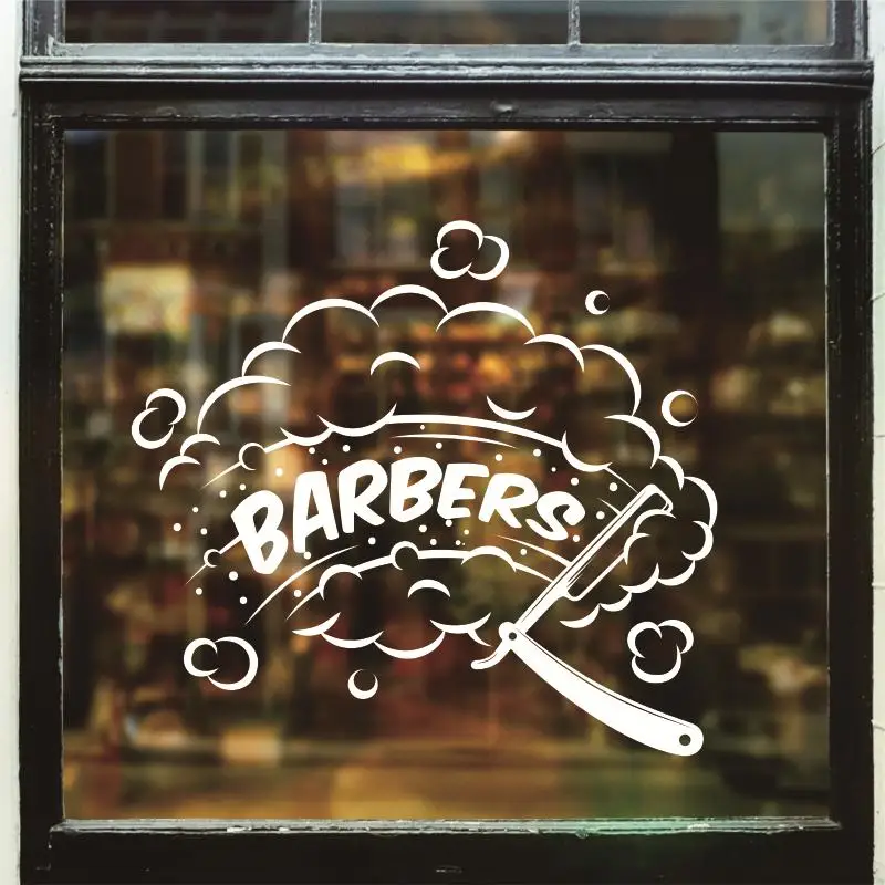 Hombre Barber Shop pegatina tiempo nombre Chop bread Decal haircut posters vinilo Wall Art decalques Ventanas decoracion mural 3