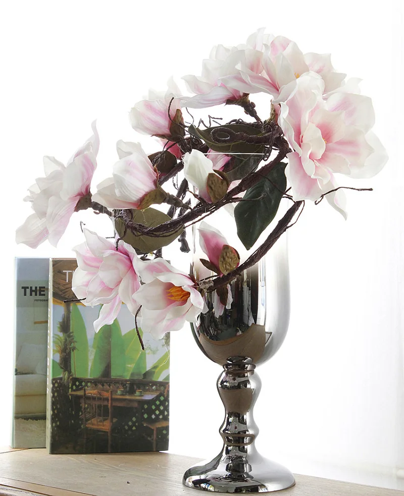 Artificial Magnolia Silk Fake Flower Branch Fleur Artificielle Flores Arrange Table Wedding Home Decor Party accessory  (11)