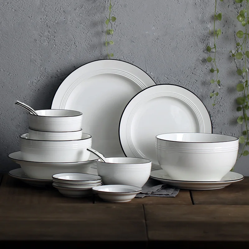 Simple European style ceramic bowl plate set family 4 dishes