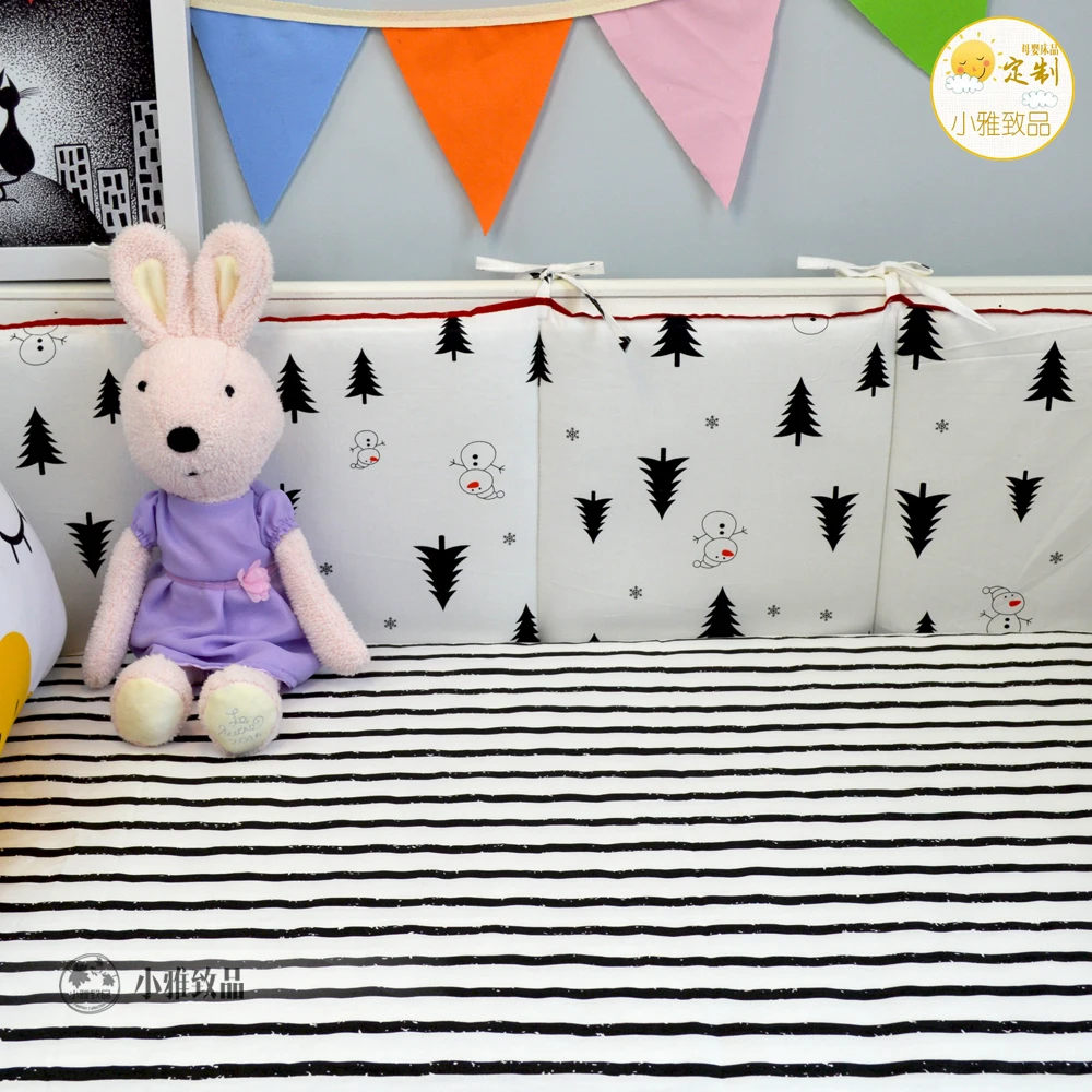 INS hot 4 Pcs/sets black white clouds crib liner cotton crib bumper