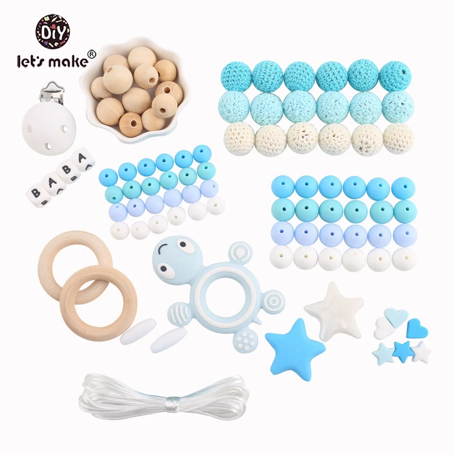 

Let's make Silicone Teethers Blue Color Boys And Girls DIY Set Teething Nursing Necklace Tortoise BPA Free Charms Baby Teethers
