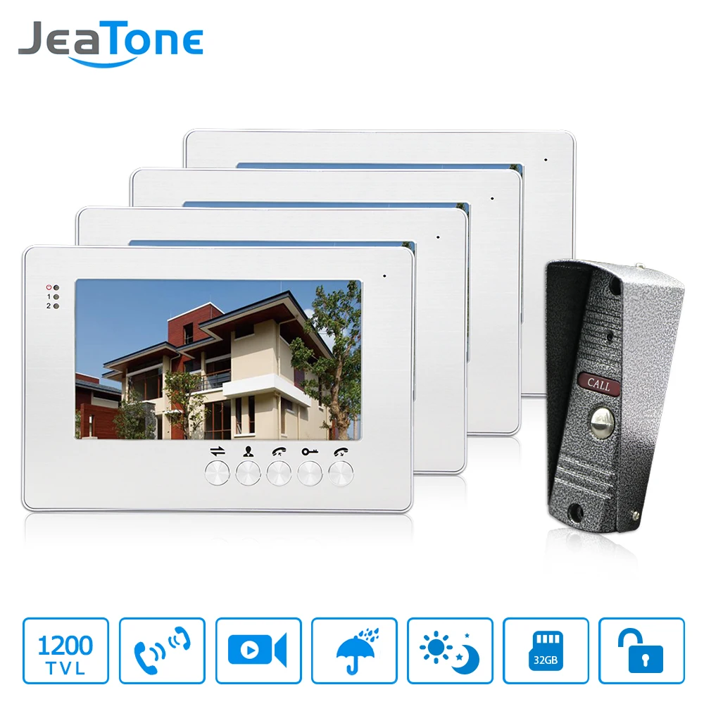 JeaTone 7\ 1200TVL High Resolution Color Video Doorphone Door Entry Intercom Systems Outdoor Doorbell Camera with 4 LCD Monitor JeaTone 7\ 1200TVL High Resolution Color Video Doorphone Door Entry Intercom Systems Outdoor Doorbell Camera with 4 LCD Monitor