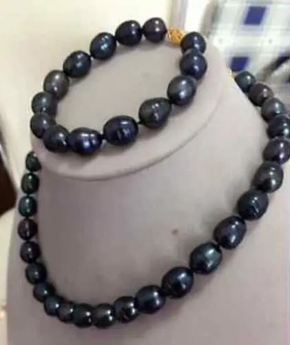 

FREE SHIPPING HOT sell new Style >>>>>STUNNING 9x10MM TAHITIAN BLACK PEARL NECKLACE 18 INCH BRACELET 7.5