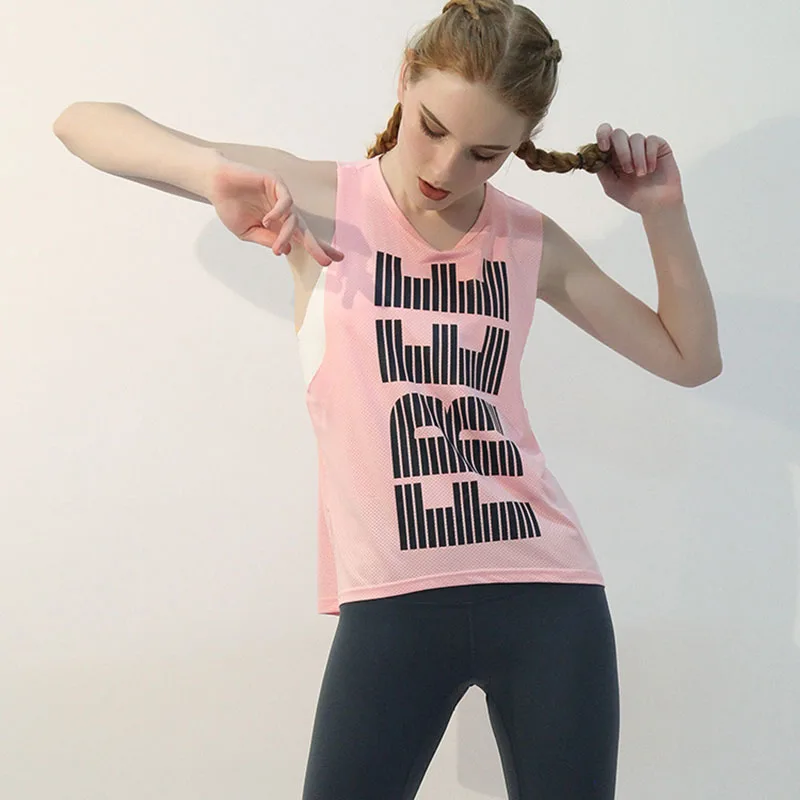 

Women Sleeveless Yoga Top Running Shirts Quick Dry Letter Print Tops Casual Bodybuilding Gym Sport Yoga T-Shirt Female