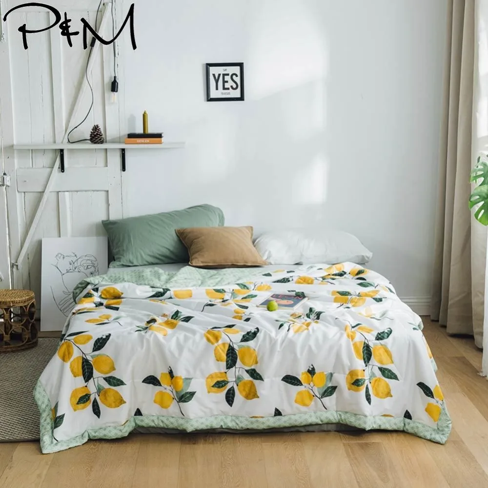 

2019 Fresh Lemon Leaves Stitching Comforter Summer Quilt Cotton Fabric Quilting Blanket Twin Full Queen Size Bedspread