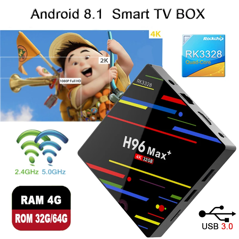 

H96 Max Plus Android 9.0 os RK3328 SMart TV box quad core 4GB RAM 32GB/64GB ROM DDR3 2.4g&5g wifi Set top box BT 4.0 Media Playe