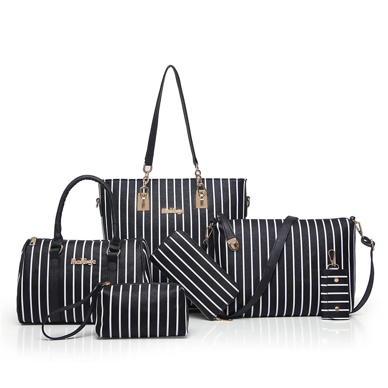 

New 6 Pcs/Set Nylon Stripe Lash Package Bags Shoulder Bag Handbag Wrist Bag Fashionable Envelope Bag Wallet 2018
